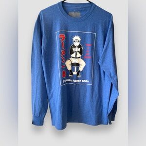 Naruto Shippuden Ichiraku Ramen Shop Long Sleeve Medium Shirt Graphic Blue NWOT